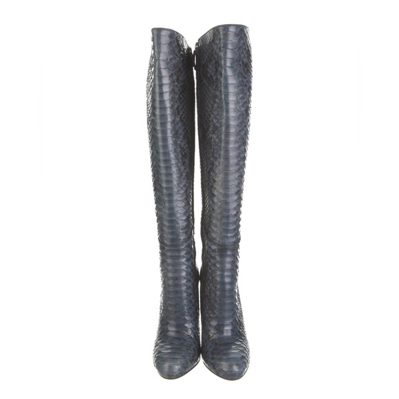 GUCCI Kim Blue Python Platform Heeled Tall Boots - Picture 3 of 5